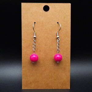 Bright Pink Fuchsia Minimalist Dangle Drop Chain Earrings Handmade Jewelry
